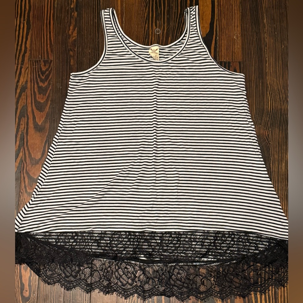 Striped Tank Top with Lace Hem